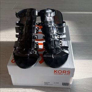 KORS Michael Kors Black Leather Studded Gladiator Sandals
